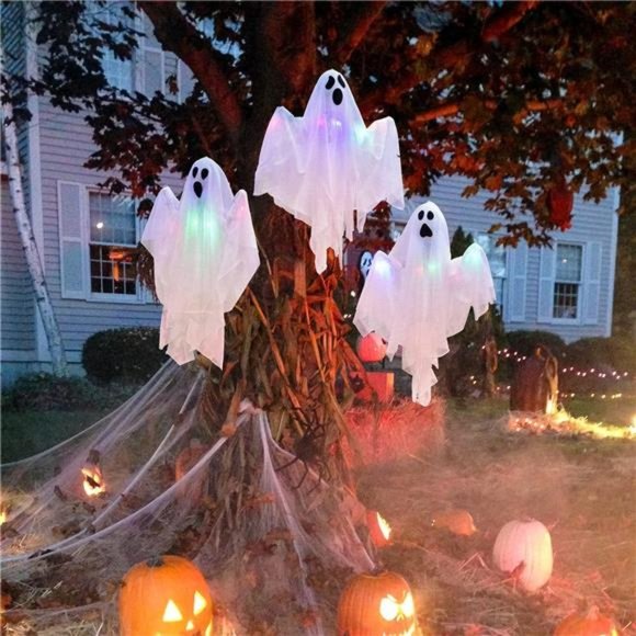 3 PCS Halloween Hanging Ghost with Light Window Decor, Animated Flying Ghost - Picture 3 of 7